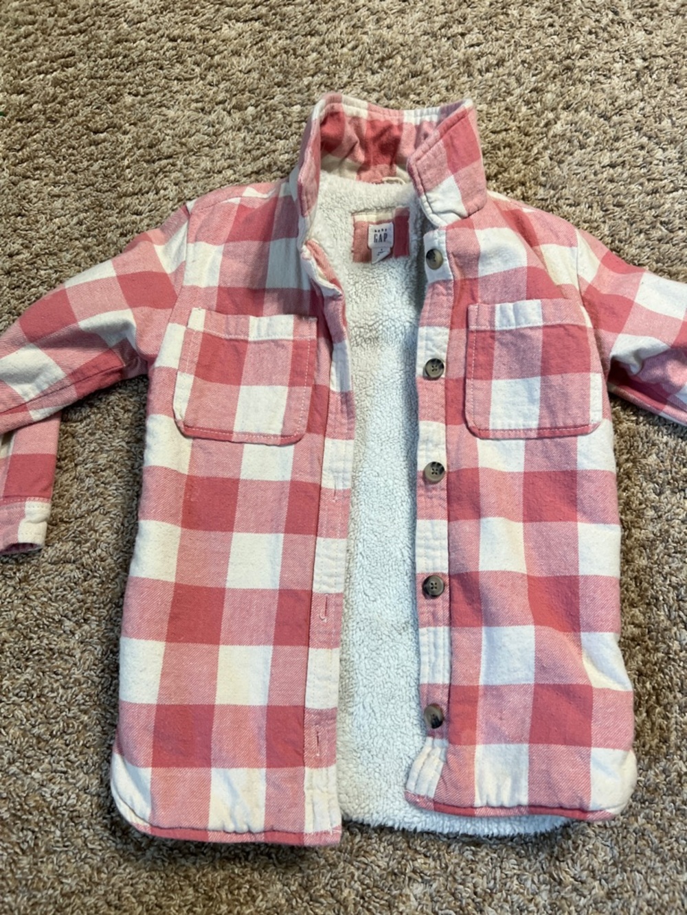 Gap Kids Pink Plaid Sherpa-Lined Button-Up Shirt Jacket